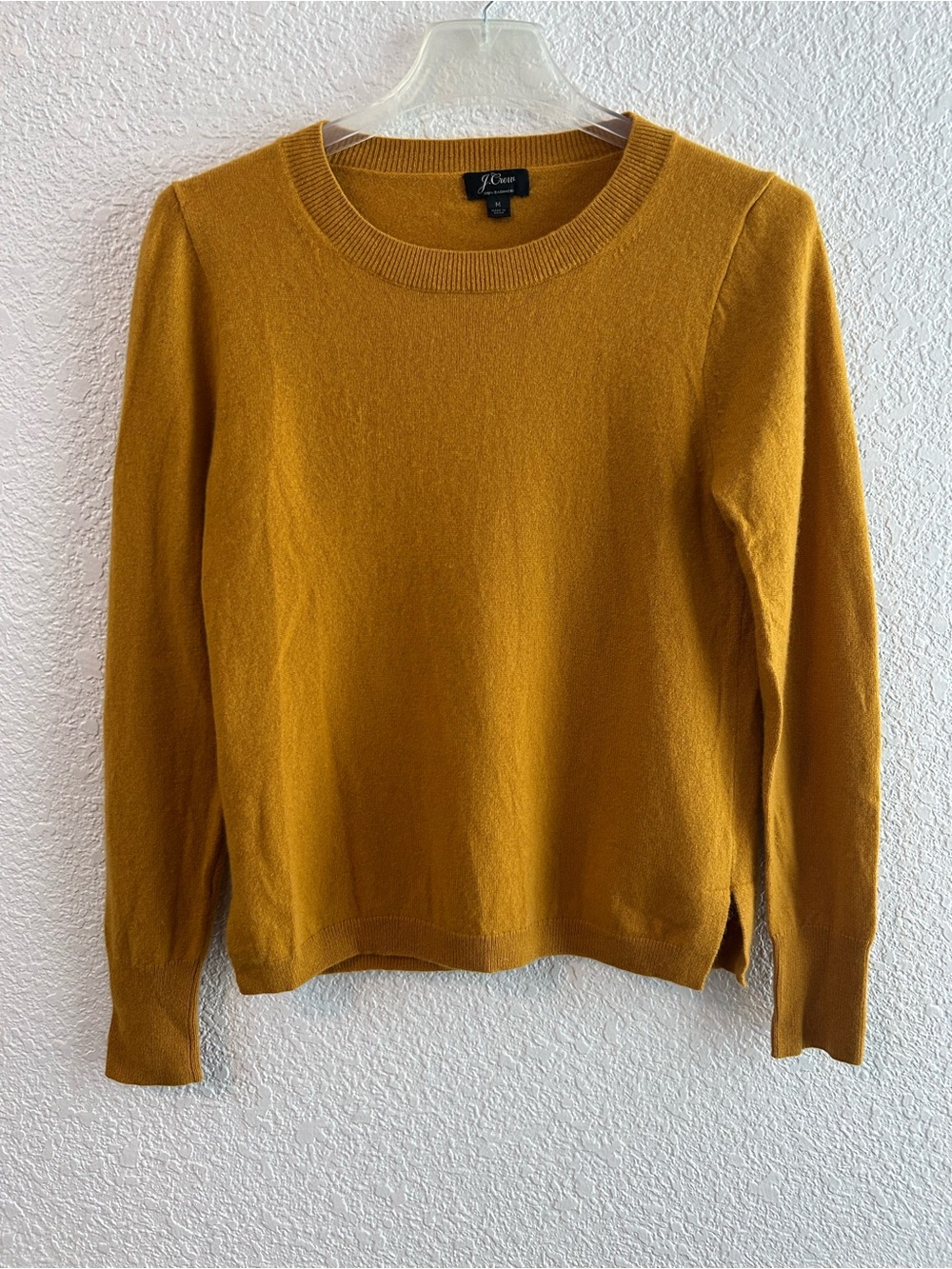J.Crew 100% Cashmere Crewneck Sweater Mustard Yellow Medium Quiet Luxury Chic